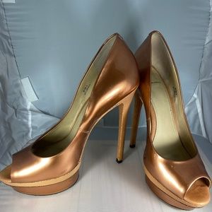 Brian Atwood Florencia Peeptoe Pumps Rose Gold